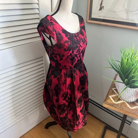Betsey Johnson Dress Womens 8 Red Black Taffeta Cocktail Evening Holiday - Picture 3 of 9